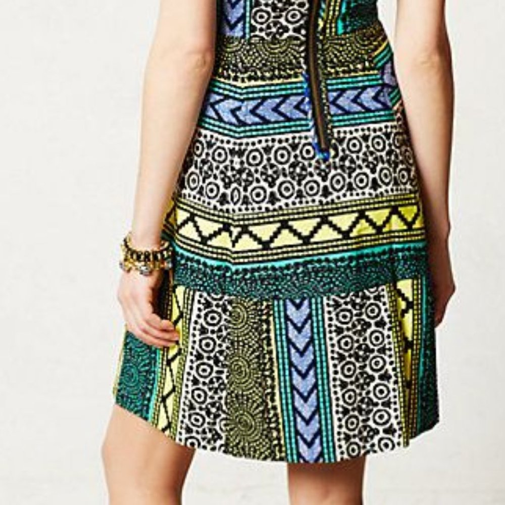 Anthropologie New Moon Dress Colorful Fit & Flare Cotton V-Neck Tracy Reese NEW - Picture 3 of 5